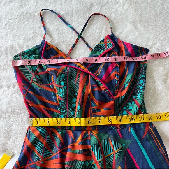 Vintage 80s Rare Joseph Magnin Palm Leaf Lace Up Back Midi Dress - Picture 7 of 10